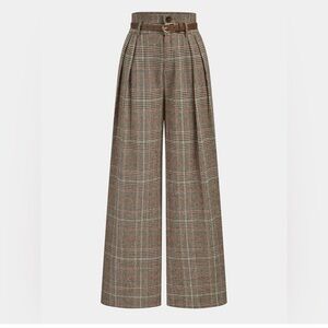 Women's Plaid Wide-Leg Pants Commense
